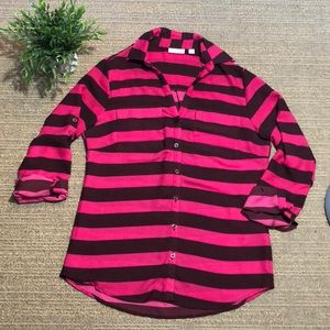 🎉 CLEARANCE! Pink and Maroon Striped Button Up